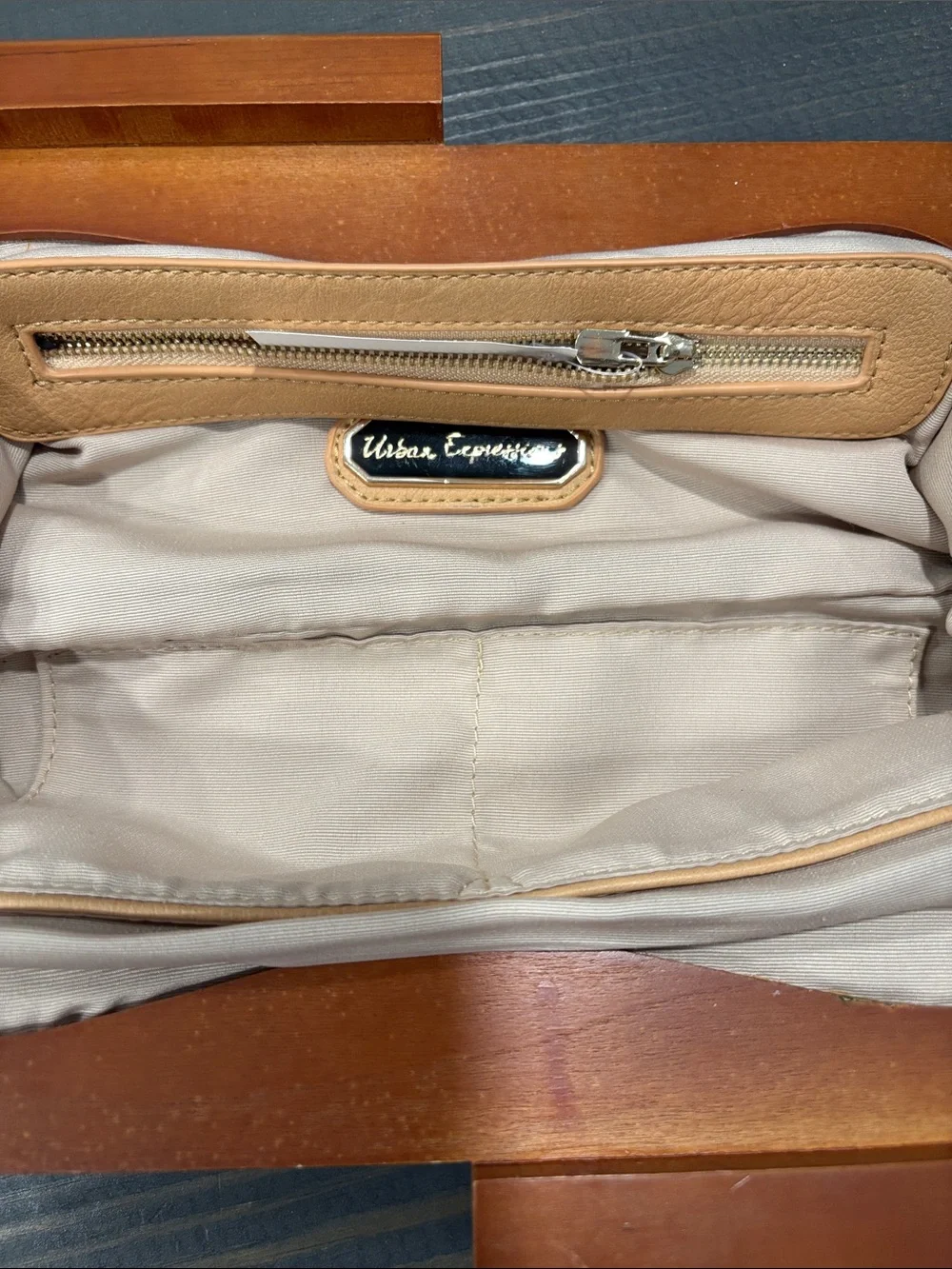 Striped Woven Straw Clutch with Tan Leather Trim